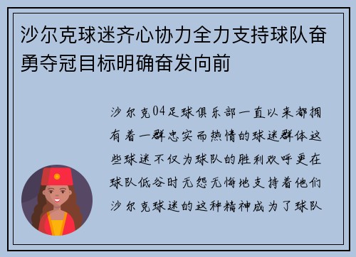 沙尔克球迷齐心协力全力支持球队奋勇夺冠目标明确奋发向前