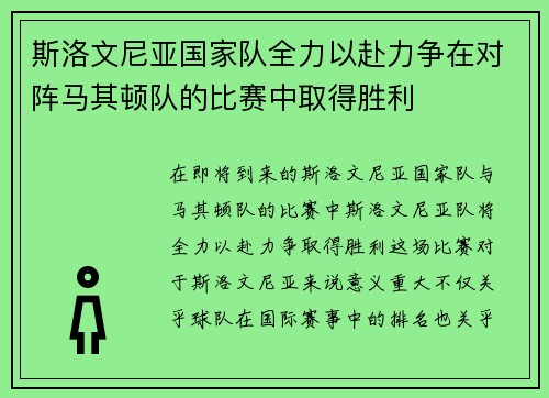 斯洛文尼亚国家队全力以赴力争在对阵马其顿队的比赛中取得胜利